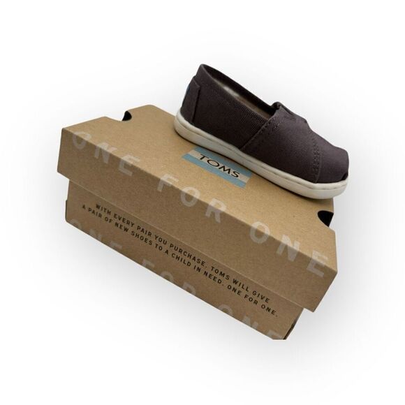 NWT Toms Kids Tiny Classic Hook & Loop Alpargata Sneaker Shoes Ash Canvas Sz T5 - Picture 9 of 10